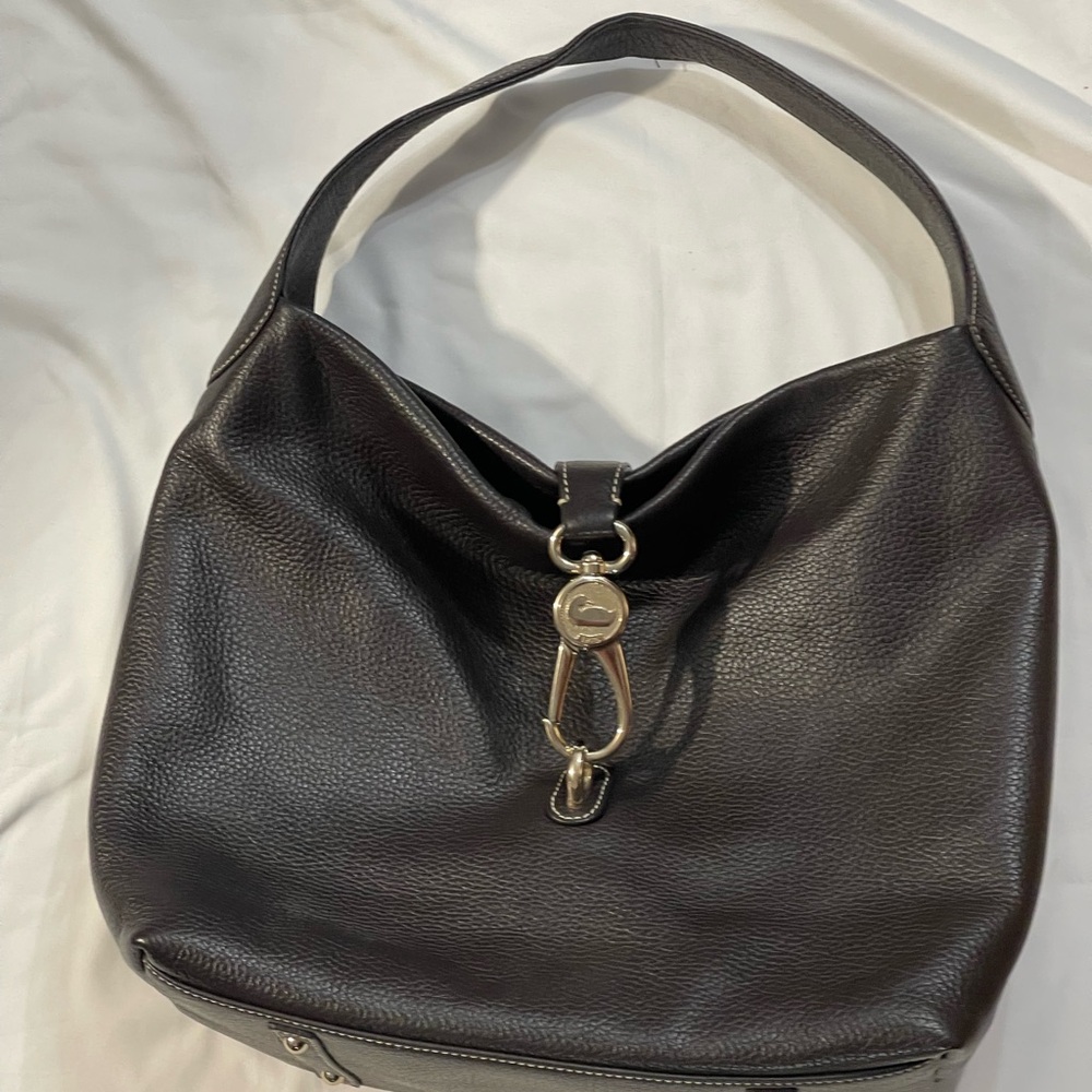 (SOLD)-Dooney & Bourke Dark Brown Logo Lock Shoulder bag